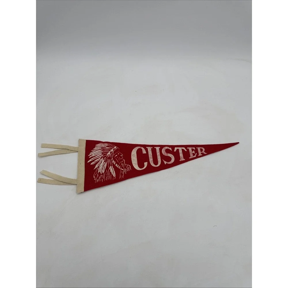 Vintage Felt Custer Indians Penant Flag 17.5